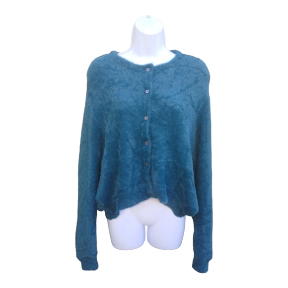 Free People Wyatt Cardigan Teal Fuzzy Oversized XS/Small - Picture 3 of 5